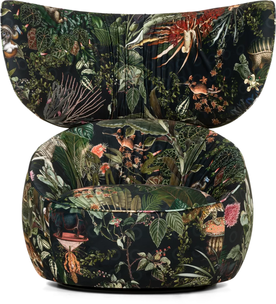 Hana Armchair Wingback Menagerie of Extinct Animals fabric